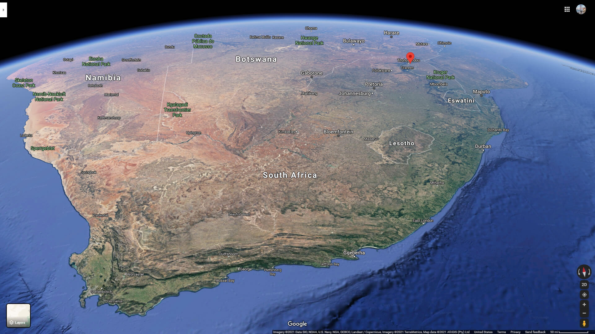 Tshivhase Map from Space South Africa